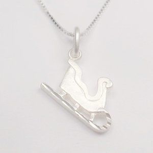 STERLING SILVER CHRISTMAS SANTA'S FROSTED SLEIGH TOY SLED PENDANT NECKLACE